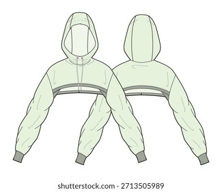 Frauen beschnitten Windbreaker flache Skizze Vektor Mockup Template technische Illustration.