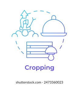 Cropping blue gradient concept icon. Indoor mushroom farming. Fungi cultivation. Cutting mushrooms. Round shape line illustration. Abstract idea. Graphic design. Easy to use in article