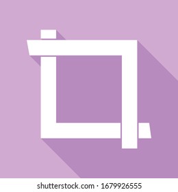 Cropping with corners. Image editor sign. White Icon with long shadow at purple background. Illustration.