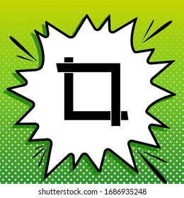 Recortando con esquinas. Signo del editor de imágenes. Icono negro sobre la parte blanca Splash en fondo verde con puntos blancos.  Ilustración.