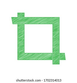Cropping with corners. Image editor sign. Green scribble Icon with solid contour on white background. Illustration.