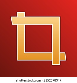 Cropping with corners. Image editor sign. Golden gradient Icon with contours on redish Background. Illustration.