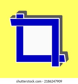 Cropping with corners. Image editor sign. Blue Icon with white stroke in 3d at yellow Background. Illustration.