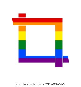 Cropping with corners. Image editor sign. Rainbow gay LGBT rights colored Icon at white Background. Illustration.