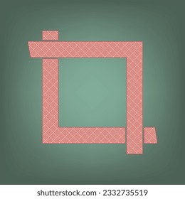 Cropping with corners. Image editor sign. Apricot Icon with Brick Red parquet floor graphic pattern on a Ebony background. Feldgrau. Green. Illustration.