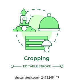 Cropping soft green concept icon. Indoor mushroom farming. Fungi cultivation. Cutting mushrooms. Round shape line illustration. Abstract idea. Graphic design. Easy to use in article