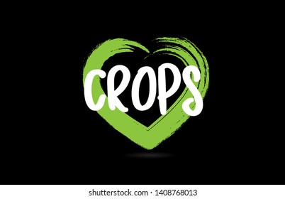 crops text word on black background with green love heart shape suitable for icon, badge or typography logo design