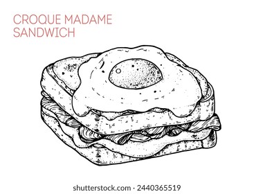 Croque madame sandwich sketch. Hand drawn vector illustration. not AI