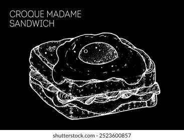 Croque madame sandwich sketch. Hand drawn vector illustration. not AI