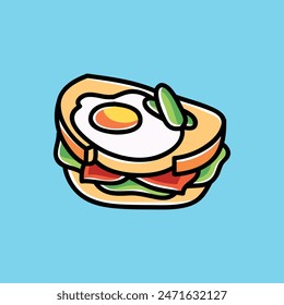 Croque Madame Sandwich Vector Cartoon Illustration. Food Icon Concept Isolated Premium Vector. Flat Cartoon Concept. Cute Doodle Cartoon Illustration Style. Suitable for Any Project