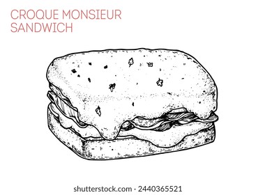 Croque monsieur sandwich sketch. Hand drawn vector illustration. not AI