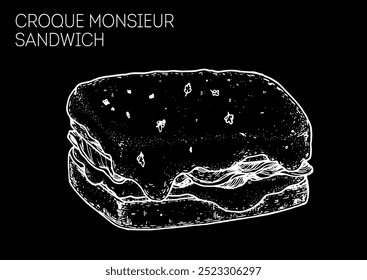 Croque monsieur sketch de sandwich. Ilustración vectorial dibujada a mano, no IA