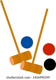 Croquet with balls, illustration, vector on white background.