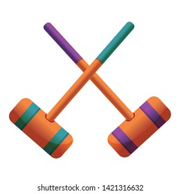 Croquet crossed mallet icon. Cartoon of croquet crossed mallet vector icon for web design isolated on white background