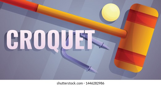 Croquet equipment concept banner. Cartoon illustration of croquet equipment vector concept banner for web design