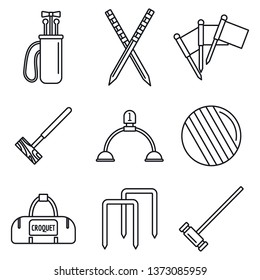 Croquet equipment icons set. Outline set of croquet equipment vector icons for web design isolated on white background