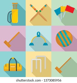 Croquet icons set. Flat set of croquet vector icons for web design