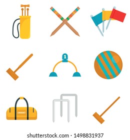 Croquet icons set. Flat set of croquet vector icons for web design