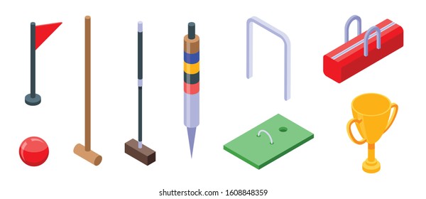 Croquet icons set. Isometric set of croquet vector icons for web design isolated on white background