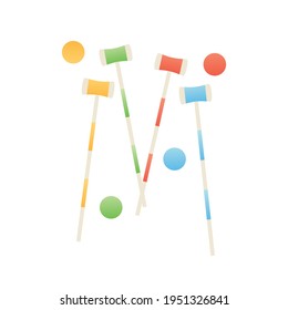 Croquet Mallet and Balls, Croquet Set, Croquet Game Mallet, Croquet Ball, Vector Illustration Background