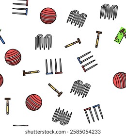 croquet mallet game ball vector seamless pattern thin line illustration