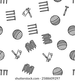 croquet mallet game ball vector seamless pattern thin line illustration