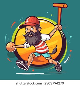 Croquet player hitting the ball. Croquet sport club. cartoon vector illustration, isolated background, label, sticker 