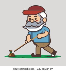 Croquet player hitting the ball. Croquet sport club. cartoon vector illustration, isolated background, label, sticker 