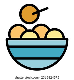 Croquette bowl icon outline vector. Fried potato. Meat pork color flat