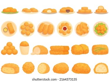 Croquette icons set cartoon vector. Baked ball. Food potato