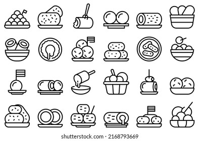 Croquette icons set outline vector. Baked ball. Potato food