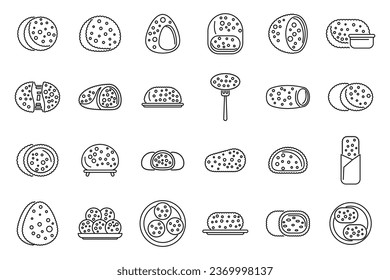 Croquette icons set outline vector. Baked food. Potato snack