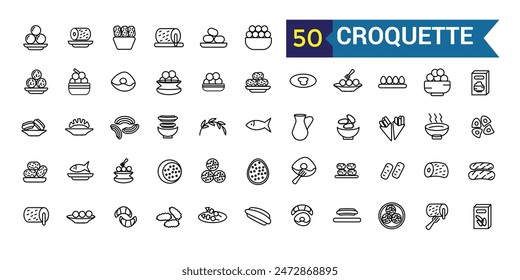 Croquette icons set outline vector. Baked ball. Potato food. Outline icon collection. Editable stroke.