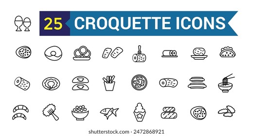 Croquette icons set outline vector. Baked ball. Potato food. Outline icon collection. Editable stroke.
