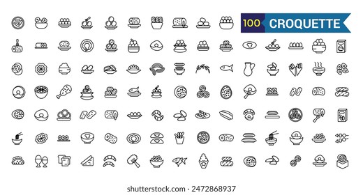 Croquette icons set outline vector. Baked ball. Potato food. Outline icon collection. Editable stroke.