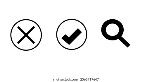 Cros vector icon, Search icon, Like icon vector symbol set white and black 