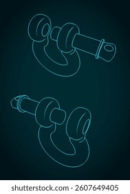 Crosby shackle blueprints stylized vector illustration