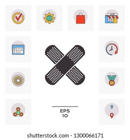 Cross adhesive bandage, medical  plaster icon. Graphic elements for your design