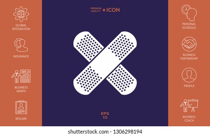 Cross adhesive bandage, medical  plaster icon. Graphic elements for your design