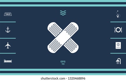 Cross adhesive bandage, medical  plaster icon. Graphic elements for your design
