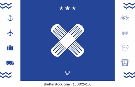 Cross adhesive bandage, medical  plaster icon. Graphic elements for your design