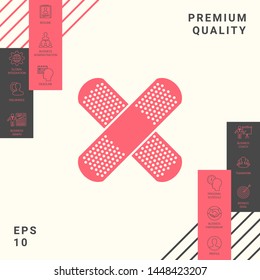 Cross adhesive bandage, medical plaster icon. Graphic elements for your design