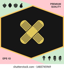 Cross adhesive bandage, medical plaster icon. Graphic elements for your design