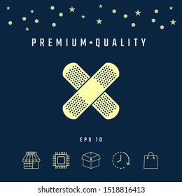 Cross adhesive bandage, medical plaster icon. Graphic elements for your design