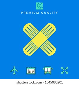 Cross adhesive bandage, medical plaster icon. Graphic elements for your design