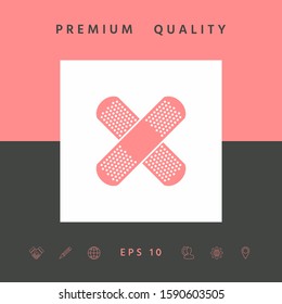 Cross adhesive bandage, medical plaster icon. Graphic elements for your design