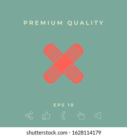 Cross adhesive bandage, medical plaster icon. Graphic elements for your design