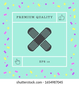 Cross adhesive bandage, medical plaster icon. Graphic elements for your design