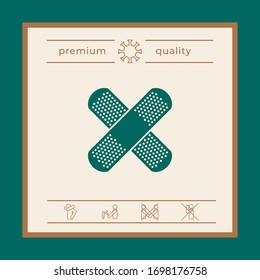 Cross adhesive bandage, medical plaster icon. Graphic elements for your design