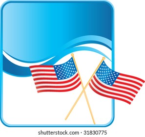 cross american flags on blue wave background